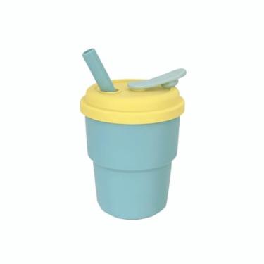 Imagem de Caneca de café portátil presente anti-queda copo de viagem copo de mão garrafa de água potável de plástico chá (azul)