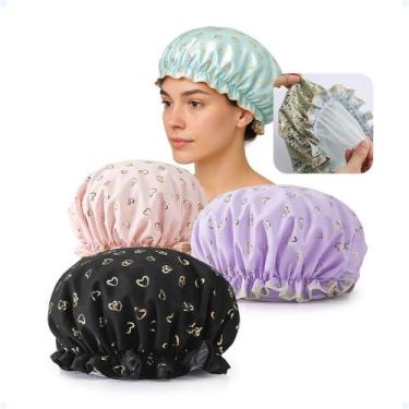 Imagem de Kit 3 Touca Cabelo Impermeável Banho Reutilizável Anti Frizz - Hxt