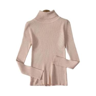 Imagem de Suéter Feminino De Cashmere Com Gola Alta, Básico, Sólido, Casual Para