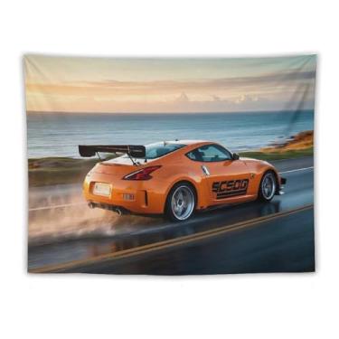 Imagem de HouLaiZhe Tapeçaria de carro 350z Jdm carro esportes estrada costeira pendurar na parede quarto decoração de casa tapeçarias estética piquenique decoração de parede arte de parede para dormitório sala