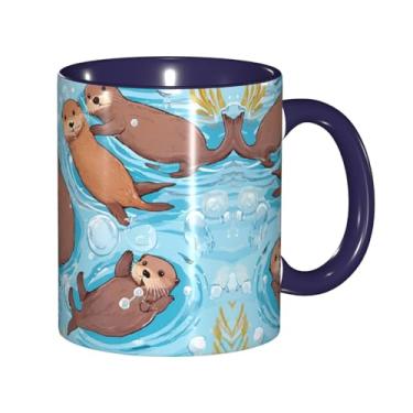 Imagem de Zeraoke Canecas de café criativas com estampa de lontras marrons fofas, personalizadas, presente para família, tamanho de 325 ml, unissex