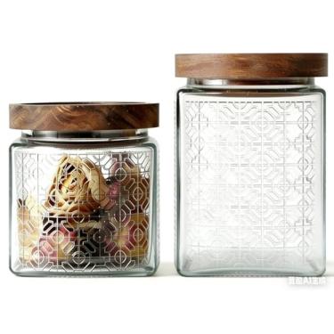 Imagem de NUTRIUPS Potes De Vidro Com Tampas Madeira, Conjunto 2 Vintage (Janela Grade)