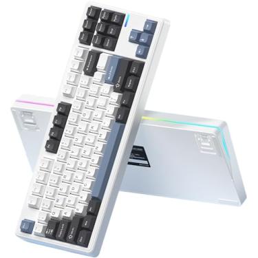 Imagem de SmackApe Teclado mecânico sem fio Impact80 Tri-Modo, com fio USB-C, suporte de junta de 87 teclas de troca quente, barra de luz RGB, bateria de 8000 mAh, teclado RS8 compatível com QMK/VIA para