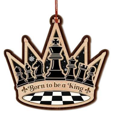Imagem de Enfeite de xadrez, enfeites de xadrez de madeira e acrílico de camada dupla para árvore de Natal, decorações de férias inquebráveis, ótimo presente para jogadores de jogos de tabuleiro, professores