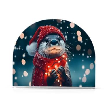 Imagem de xigua Bonito suporte de guardanapo de lontra de Natal para mesas, porta-guardanapos de papel de placa acrílica elegante, dispensador de papel de seda independente moderno para jantar, sala de estar