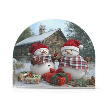 Imagem de xigua Bonito suporte de guardanapo de boneco de neve de Natal para mesas, porta-guardanapos de papel de placa acrílica elegante, dispensador de papel de seda independente moderno para sala de jantar
