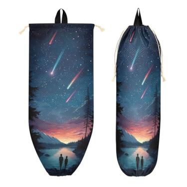 Imagem de xigua Suporte de parede Starry Night para saco de plástico com cordão, 1 pacote, reutilizável para decoração organizadora de sacolas de compras, meias, roupas íntimas e gravatas