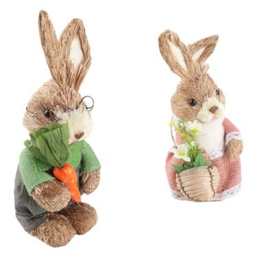 Imagem de Naroote Mini Estatueta de Coelho de Palha, 2 Peças, Casal de Coelhinho da Páscoa, Presente Ideal, Adequado para Decoração de Mesa de Casa e Primavera (#-4)