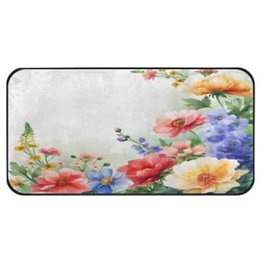 Imagem de Burbuja Tapete de cozinha de flores coloridas 51 x 99 cm, tapete antiderrapante lavável com suporte de borracha, tapete para cozinha, sala de estar, banheiro, decoração de casa