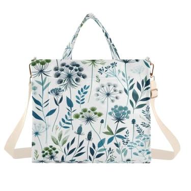 Imagem de Burbuja Sacola feminina Blue Twig de veludo cotelê, bolsa tiracolo para compras, trabalho, viagem, P, B62, Small