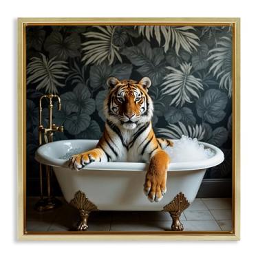 Imagem de Stupell Industries Arte de parede em tela flutuante com moldura preta Tiger in Exotic Bubble Bath, design por Lettered and Lined, 45 x 45 cm