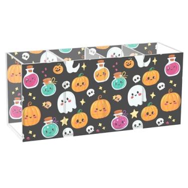 Imagem de Burbuja Suporte de caneta de acrílico para garrafa de bruxa de abóbora de Halloween, 4 compartimentos, suporte de lápis transparente para pincéis de maquiagem, acessórios de mesa de escritório em casa