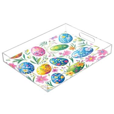 Imagem de STAYTOP Linda bandeja de acrílico para servir ovos de Páscoa, 15,7 x 11,20 cm, bandejas decorativas à prova de derramamento, organizador de bancada para café da manhã, chá, comida, maquiagem