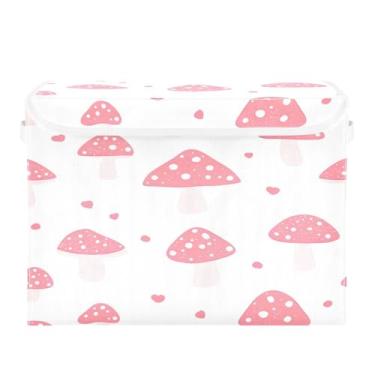 Imagem de CEBUGI Caixotes de armazenamento com tampas, caixa de armazenamento de tecido dobrável, caixas organizadoras de cubo de cogumelos para prateleiras de armário de casa e quarto, 40 x 30 x 30 cm