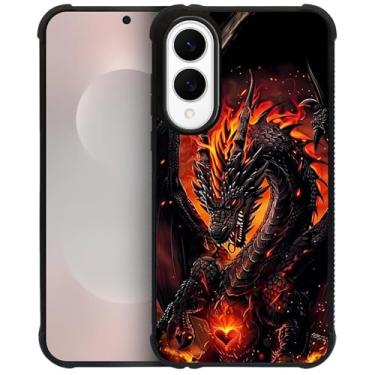 Imagem de CARLOCA Capa para Samsung Galaxy S25 Edge, design de dragão de fogo à prova de choque com airbag de 4 lados, capa protetora de TPU antiarranhões e antiderrapante para homens e mulheres
