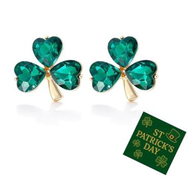 Imagem de Brincos femininos de Dia de São Patrício, verde, strass, folhas, trevo, brincos irlandeses para mulheres, presentes de Dia de São Patrício, joias verdes festivas para acessórios de festa, Large, Zinco