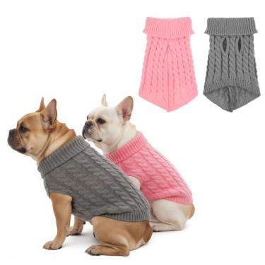 Imagem de PEOVLVN Pacote com 2 suéteres de cachorro para cães médios, suéter de malha macia para animais de estimação, roupas quentes para animais de estimação no inverno e clima frio, suéter de cachorro médio
