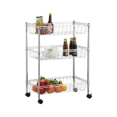 Imagem de Fruteira de Chão Aço Cromado com 3 Cestos Ajustáveis