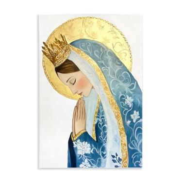 Imagem de Stupell Industries Retrato religioso "Mother Mary Religious Portrait", arte em placa de parede, 25 x 38 cm