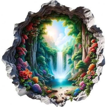 Imagem de MaiKeAYang Decalques de parede 3D murais removíveis vinil paredes decorações cachoeira árvores flores para sala de estar quartos de bebê quarto banheiro casa parede decoração DIY