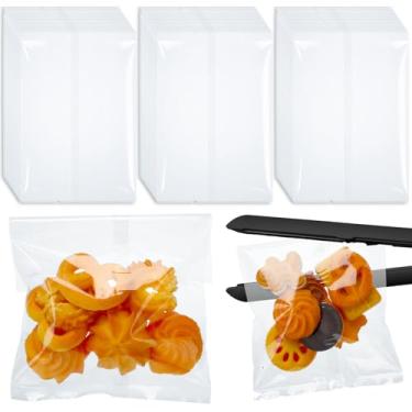 Imagem de Yexiya 200 sacos de biscoito selados a quente 10 x 15 cm sacos de biscoito de celofane transparente borda plana para petiscar chocolate doces sobremesas pacotes de lanches para presentear