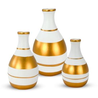Imagem de Kit Trio 3 Vasos Ceramica Enfeite Decorativo Centro De Mesa Sala Enfeite Rack Sala Branco(branco/dourado)