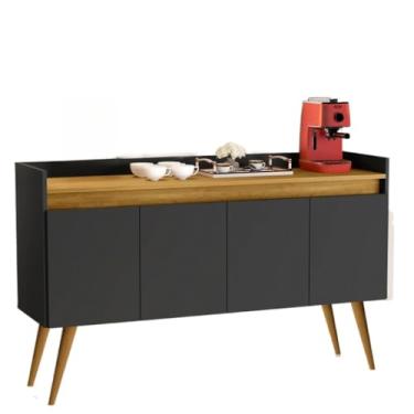 Imagem de Aparador Buffet Retrô Pés Palito Em Madeira Maciça Esplanada Cantinho Do Café Recepção(4 Preto Com Madeirado)