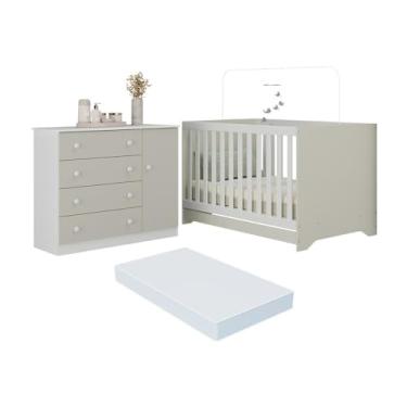 Imagem de Berço Americano 3 em 1 com Colchão Incluso e Cômoda 1 Porta 4 Gavetas Encanto Multimóveis Mp4695 Branco/off White