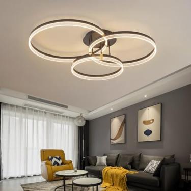 Imagem de Luminária de teto moderna de LED para sala de estar, com controle remoto, dimerizável, em metal, com anel marrom, ideal para decoração de interiores, perfeita para restaurantes, cozinhas, il