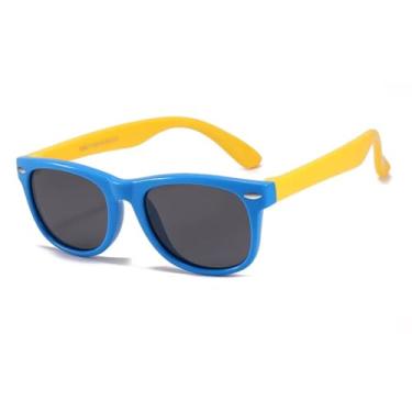 Imagem de Óculos de Sol Esportivo Retangular Infantil com Lentes Polarizadas - Proteção UV400 - Kranndom (Azul/Amarelo)