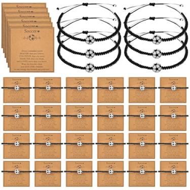 Imagem de 30 pulseiras de futebol, pulseira ajustável de nylon, pulseiras esportivas a granel com cartão inspirador, pulseira de corda trançada para lembrancinhas de festa esportiva, presentes de jogadores em