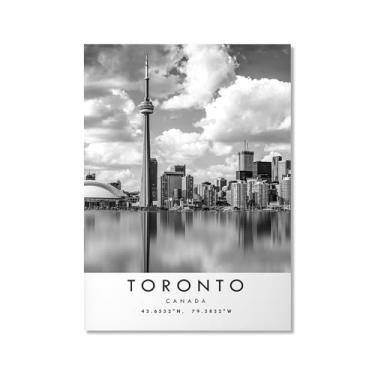 Imagem de Pôster de viagem preto e branco impressão paisagem da cidade do mundo pintura em tela Toronto Wall Art Picture Decoração de casa (16 x 24 polegadas (40 x 60 cm), sem moldura)