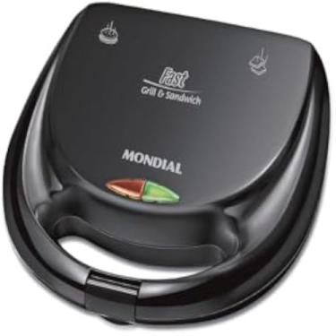 Imagem de Sanduicheira eletrica compacta, prepara rapidamente sanduiches e alimentos, design moderno, preta, pratica.