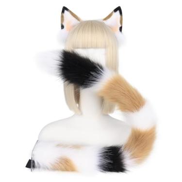 Imagem de QinRuan Animal Cosplay Costume Accessories Furry Faux Fur Cat Ears Headband and Fox Tail Set Halloween Accessory