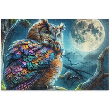 Imagem de Quebra-cabeça de lua com escamas de sereia de coruja mágica, 500 peças para família adulta, presentes de elefante branco, quebra-cabeças exclusivos, pintura de brinquedo artístico