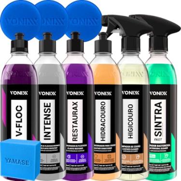 Imagem de Kit Lavagem e Revitalização Automotiva Produtos para Limpeza Interna e Externa V-Floc Sintra Restaurax Hidracouro Higicouro Intense Vonixx Aplicador Yamase