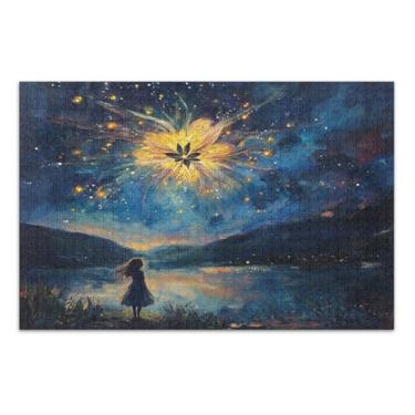 Imagem de Quebra-cabeças difíceis de noite de flores estreladas para adultos com letras nas costas quebra-cabeças de 500 peças para adultos