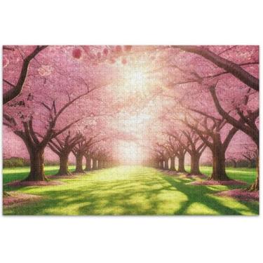 Imagem de Quebra-cabeça primavera flor de cerejeira rosa adultos 1000 peças pintura animal decoração natureza quebra-cabeça elefante branco, 75 x 40 centímetros