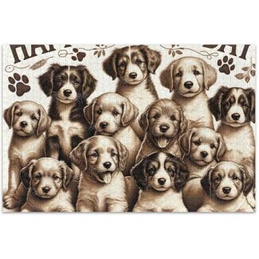 Imagem de Quebra-cabeça de cachorrinho fofo cachorros felizes 500 peças para adultos paisagem floral quebra-cabeças difíceis presentes para amantes de quebra-cabeça, 51 x 35 centímetros
