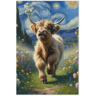 Imagem de Quebra-cabeças florais primavera vaca highland bezerro para adultos 500 peças paisagem floral difícil quebra-cabeças elefante branco, 50,5 x 14,9 polegadas