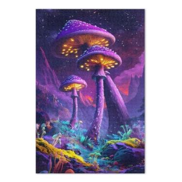 Imagem de Quebra-cabeça roxo Fantasy Cogumelos 1000 peças para adultos, quebra-cabeças legais para adultos com letras nas costas