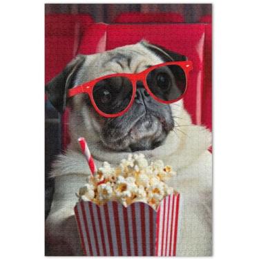 Imagem de Quebra-cabeça engraçado de cachorro Pug 500 peças adultos arte animal flor natureza quebra-cabeças divertido bobo, 51 x 35 centímetros