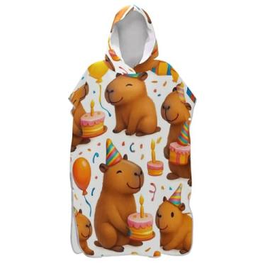 Imagem de TSENQUE Roupão para adultos poncho de surfe praia moletom toalha absorvente de natação ponchos adultos para mulheres bonito capivaras festa branco