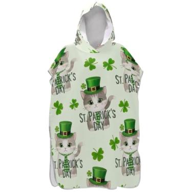 Imagem de Joisal Poncho de surfe leve para adultos trocador de roupas de banho de praia com capuz gato fofo trevo verde ponchos de praia para homens