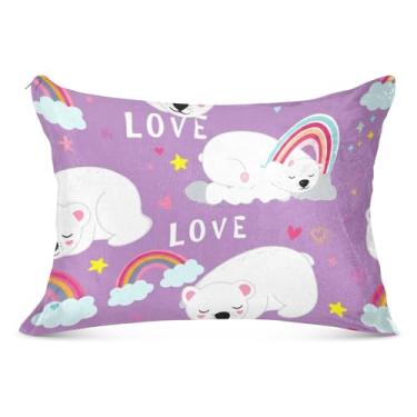 Imagem de Lindos ursos polares brancos roxos fronha de almofada decorativa King Queen tamanho padrão fronha impressão artística para sofá cama de casa, tamanho Queen, 50,8 cm x 76,2 cm