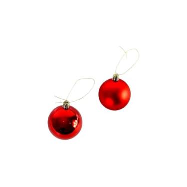 Imagem de Bolas de Natal Decorativas, Vermelho, Polipropileno, 6cm, Kit com 9 Unidades, Clássico Metálico, com Cordinha