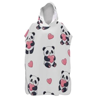 Imagem de Joisal Lindo poncho de surf branco panda de desenho animado para adultos roupão reutilizável masculino feminino poncho com capuz toalha de banho com capuz de praia