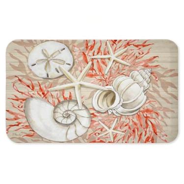 Imagem de Tapete antifadiga Coral & White Shells, tapete ergonômico acolchoado para cozinha e pé com suporte antiderrapante, tapete confortável ecológico, design por Paul Brent, 76.2 cm x 45.7 cm