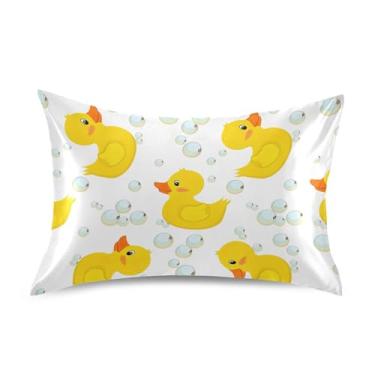 Imagem de Fronhas legais fofas de patos amarelos brancos de cetim padrão de resfriamento king queen fronhas macias personalizadas para cama queen size 76,2 cm x 50,8 cm