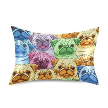 Imagem de Fronhas refrescantes para cabelo estampa floral padrão king queen fronhas de cetim macio fronhas cama queen size 76.2 cm x 50.8 cm colorido desenho animado pugs cães